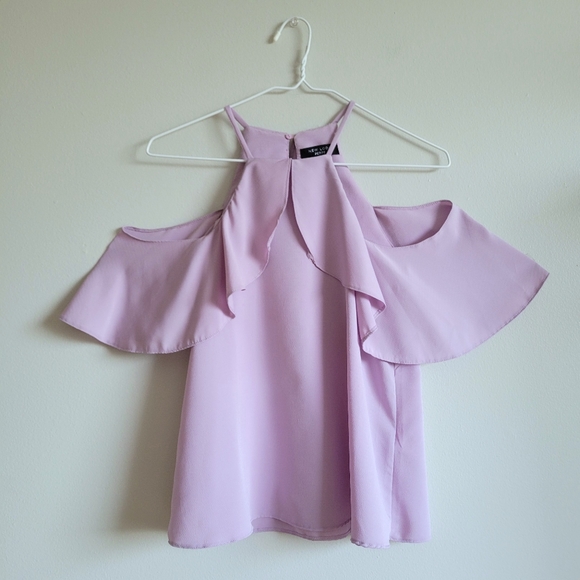 New Look Petite High Neck Ruffle Sleeve Cold Shoulder Top - Picture 6 of 9
